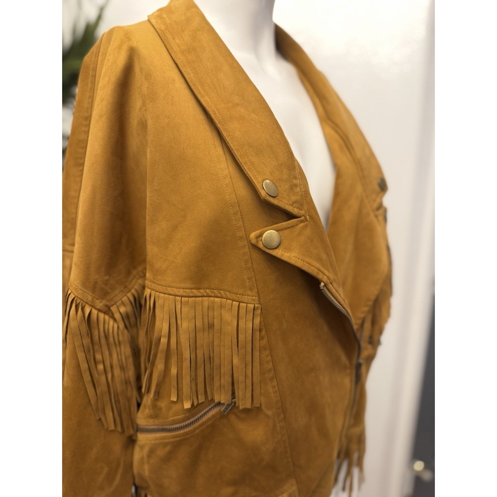 SHEIN Faux Leather Fringe Moto Jacket L/XL Western Grunge Cowgirl Festival Crop - Picture 5 of 12